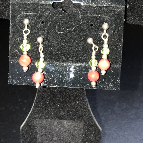Peridot and Coral Post Earring - Picture 3 of 5